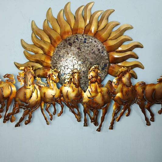 Elegant 7 Horses with Sun Metal Wall Art (54 x 33 Inches)