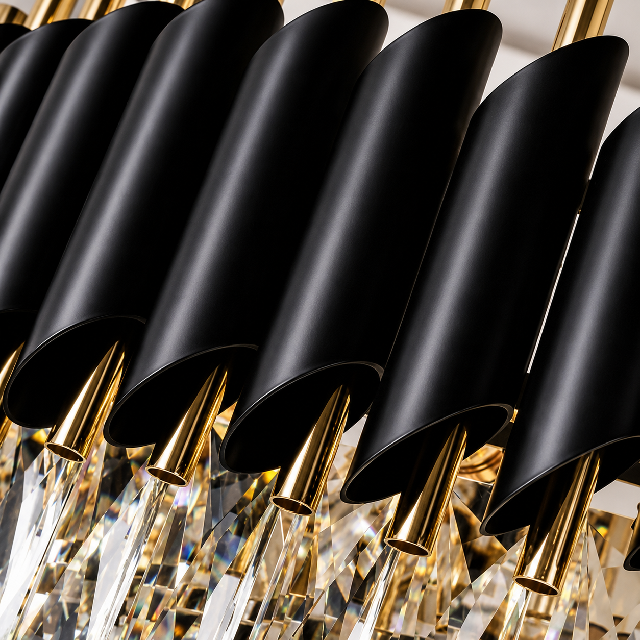 RGB 3-Step Crystal Moving Chandelier with Remote Control | Luxury Black Gold