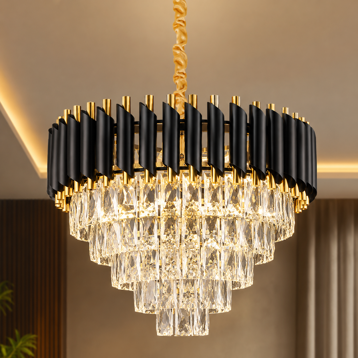 Luxury Black Gold Crystal Pipe Chandelier