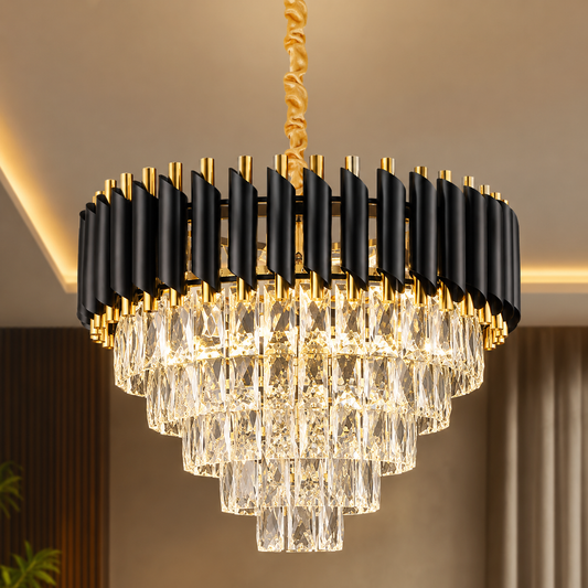 Luxury Black Gold Crystal Pipe Chandelier