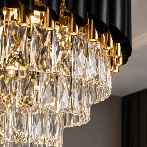 Luxury Black Gold Crystal Pipe Chandelier