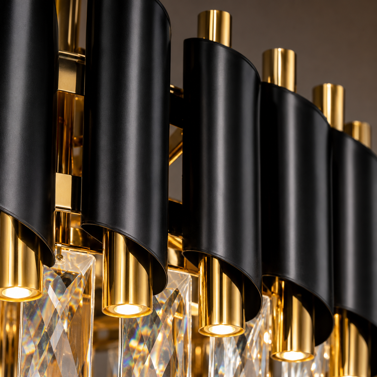Luxury Black Gold Crystal Pipe Chandelier