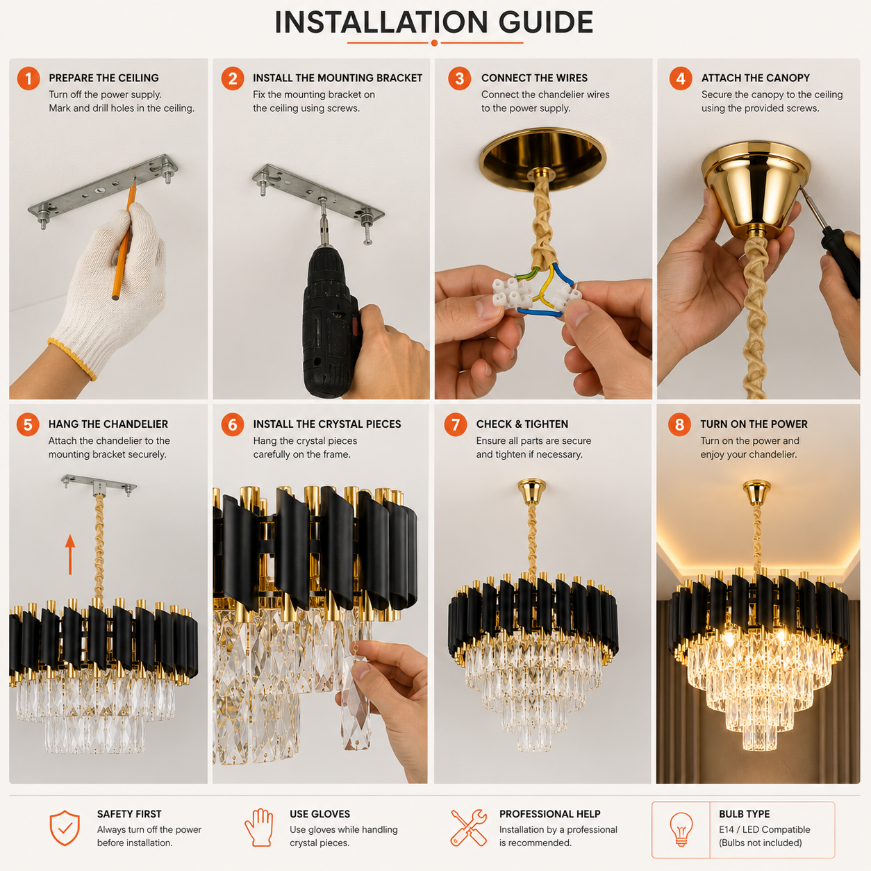 Luxury Black Gold Crystal Pipe Chandelier