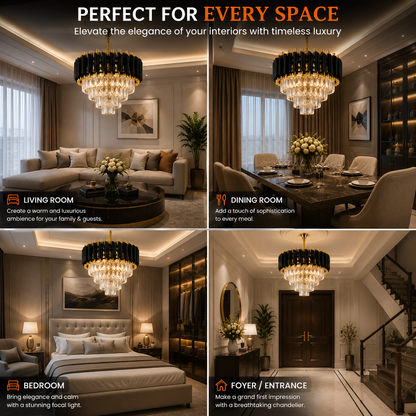 Luxury Black Gold Crystal Pipe Chandelier