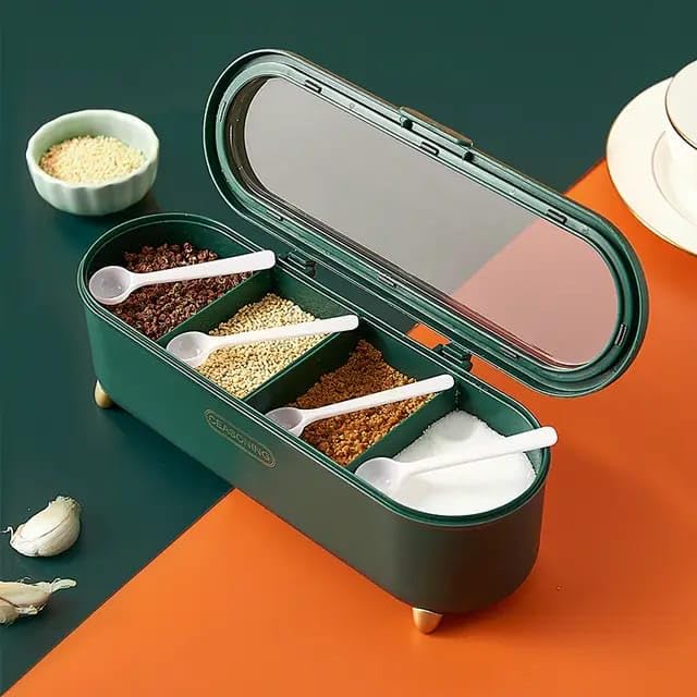 4 compartments seasoning storage box spice jar container